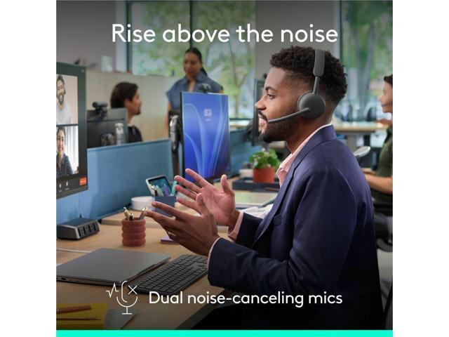 Logitech Zone Wireless 2 ES for Business - Noise-Canceling Wireless Headset with Adaptive Hybrid ANC (Graphite, Microsoft Teams, with receiver)