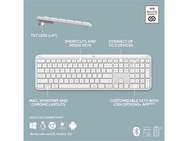 Logitech Signature Slim K950 Wireless Keyboard, Sleek Design, Switch Typing Between Devices, Quiet Typing, Off-white - Wireless Connectivity -...