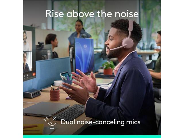 Logitech Zone Wireless 2 ES for Business - Noise-Canceling Wireless Headset with Adaptive Hybrid ANC (Teams version, with receiver) - Rose