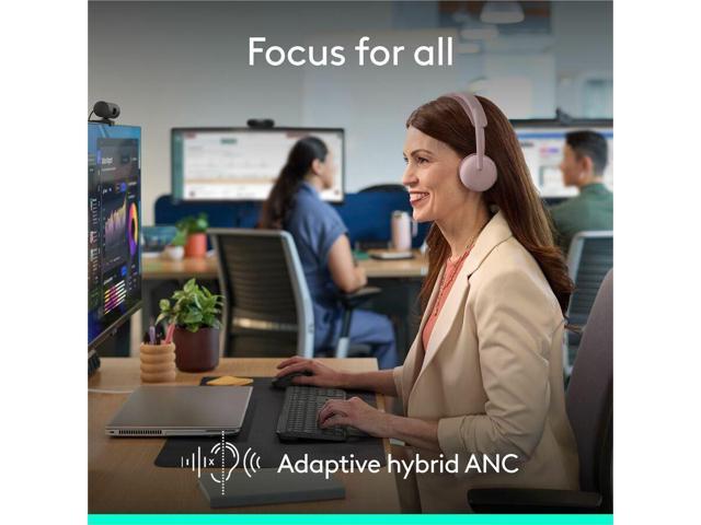 Logitech Zone Wireless 2 ES for Business - Noise-Canceling Wireless Headset with Adaptive Hybrid ANC (Teams version, with receiver) - Rose
