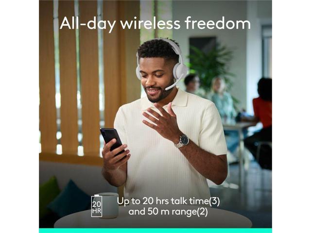Logitech Zone Wireless 2 ES for Business - Noise-Canceling Wireless Headset with Adaptive Hybrid ANC (Teams version, with receiver) - Off-white