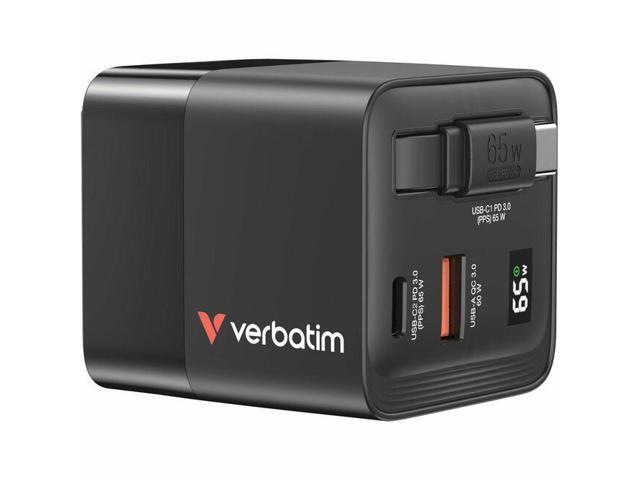Verbatim GaN Charger 65W Retractable Cable - 65 W - 120 V AC, 230 V AC Input - 1