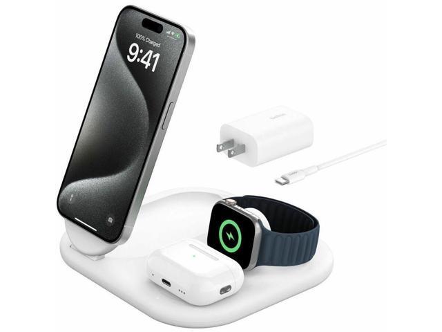 Belkin - 3-in-1 15W, Foldable Magnetic Qi2 Charging Station for iPhone 17, Apple Watch, AirPods, and More, w/Non-Slip Base & PSU - White - image 12