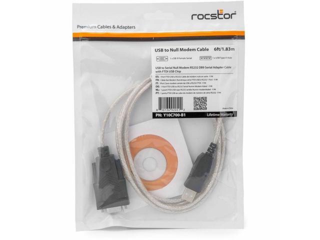 Rocstor 6ft 1 Port USB to Null Modem RS232 DB9 Serial DCE Adapter Cable with FTDI - 6 ft Serial/USB Data Transfer Cable for Modem, Monitor, Desktop...