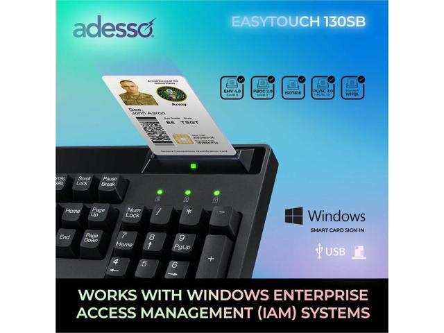 Adesso EasyTouch-130SB Desktop Mechanical Keyboard with Smart Card Reader - Cable Connectivity - Full-size - USB 2.0 Interface - 104 Key(s) -...