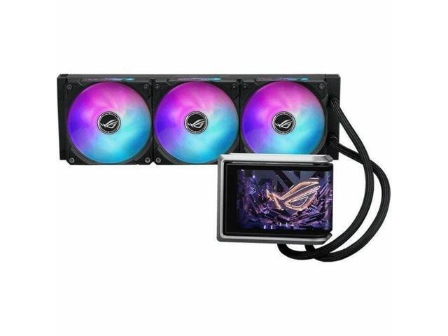 ASUS ROG RYUO IV 360 ARGB with movable curved 6.67-inch AMOLED display that supports 3D-effect video or customizable system stats, plus Asetek Emma...