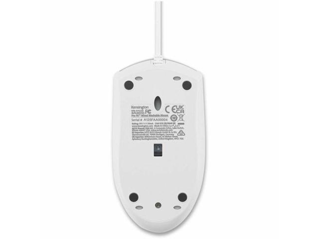 Kensington Pro Fit Wired Washable Mouse - White - Optical - Cable - White - USB Type A - 1600 dpi - Scroll Wheel - 3 Button(s) - Symmetrical