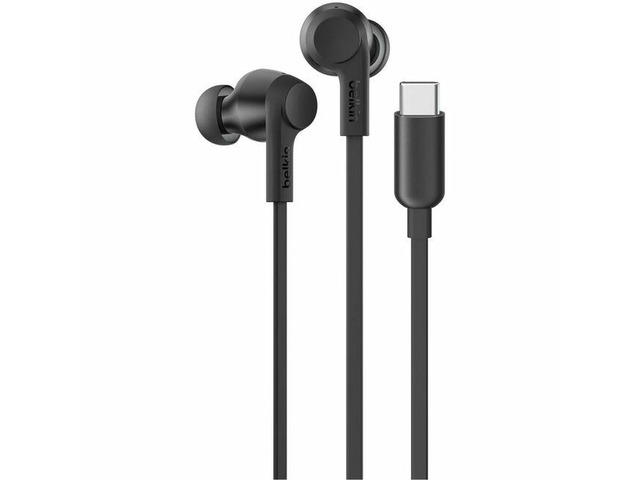 Belkin SoundForm retro-styled Active Noise Cancelling Wired In-ear Earbuds (USB-C) - IPX5 Rating - Black