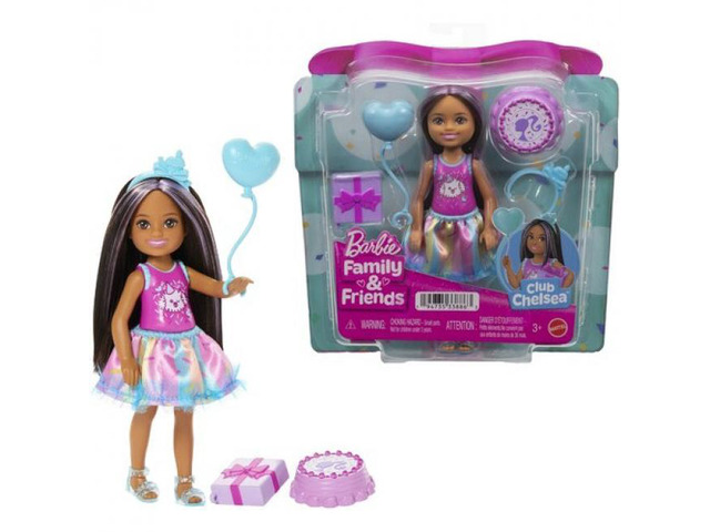 Mattel Barbie Club Chelsea Birthday-Themed Small Doll with Party Accessories, Brunette - JJB38