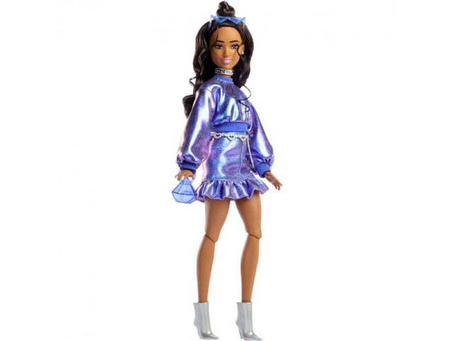 Mattel Barbie Deluxe Style with Brown Hair in Metallic Blue Outfit - JFP42