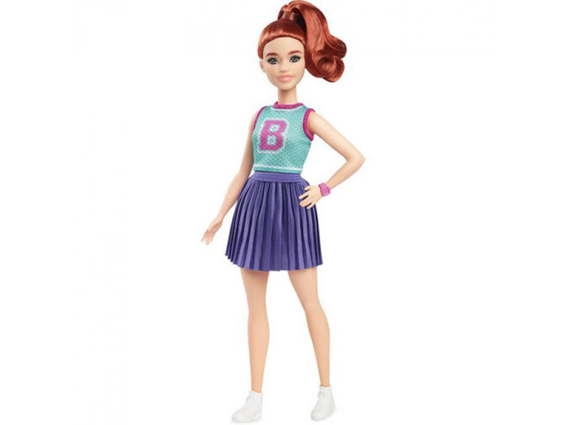 Mattel Barbie Fashionistas Doll #232 in Jersey Top And Pleated Purple Skirt, Red Hair - HYT90
