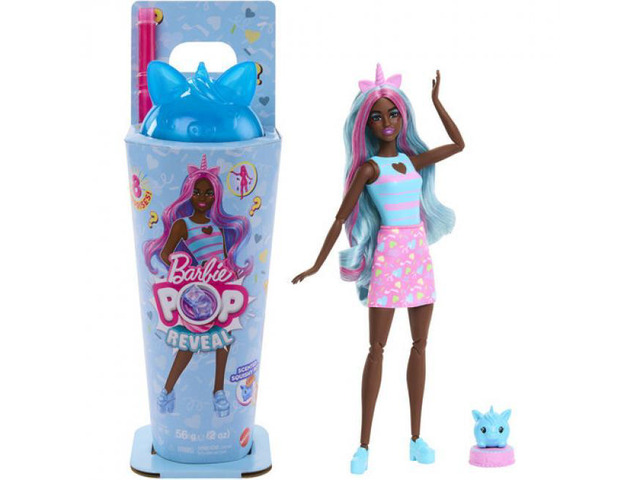 Mattel Barbie Pop Reveal Shakes Series, Scented Unicorn Fashion Doll & Pet with Accessories - JCN86