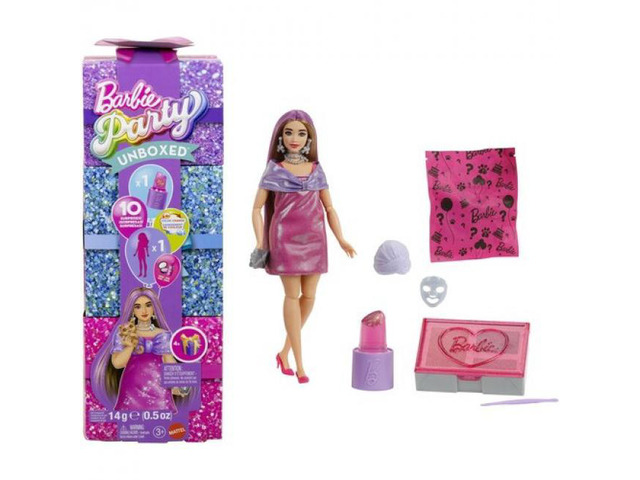 Mattel Barbie Party Unboxed Glam Party Series Pink Sparkle Doll & Accessories - JFY67