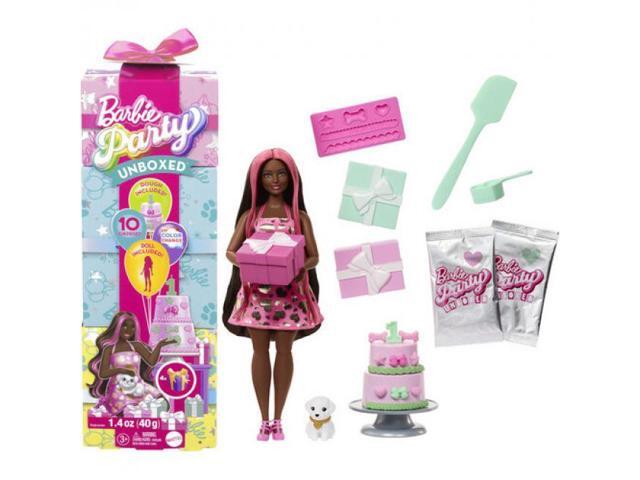 Mattel - Barbie Party Unboxed Doll & Accessories, Pet Birthday Series, Shimmerin' Hearts Set