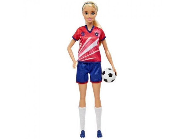 Mattel Barbie I Can Be Soccer Player, Blonde, Red & Blue Uniform - HCN17