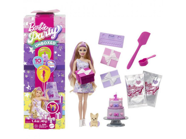 Mattel Barbie Party Unboxed Doll & Accessories, Pet Birthday Series Birthday Bows Set - JFG70