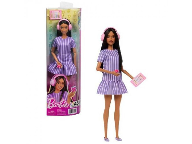 Mattel Barbie Fashionistas Doll #245 in Purple Striped Dress, Autistic Barbie With Accessories - JJN58
