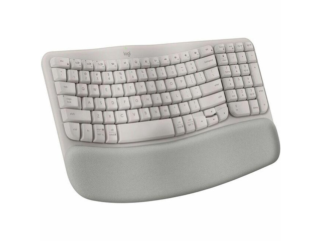 Logitech Wave Keys Wireless Ergonomic Keyboard with Cushioned Palm Rest, Comfortable Natural Typing, Easy-Switch, Bluetooth, Sand - Wireless...