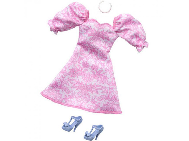 Mattel Barbie Fashion Pack Complete Looks Pink Puffy Sleeve Dress Outfit - HRH40