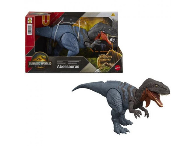 Mattel Jurassic World Rebirth Wild Roar Abelisaurus Dinosaur Figure 12 Inches Long with Chomp Attack and Roar Sound