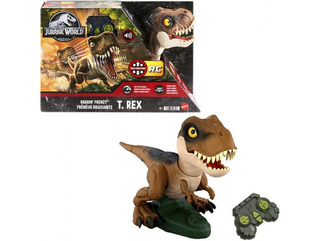Mattel Jurassic World Roarin Frenzy T. Rex Remote Control Dinosaur Toy 16 Inches Long with Chomping and Roaring
