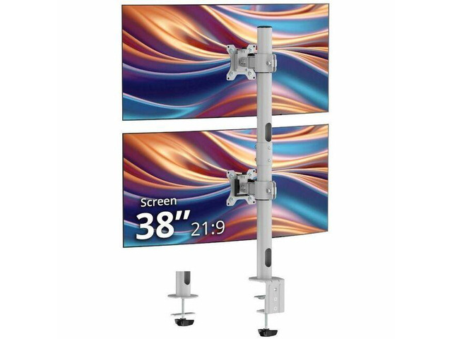 SIIG Dual 38' Stack Monitor Pole Mount - Gray - Fits 13-38' Screens, up to 26.5 lbs each - Height Adjustable - 2 Display(s) Supported - 13' to 38'...