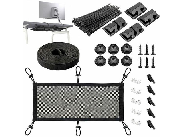 Turonic DM2 Cable Management Under Desk Net Kit and Cable Organizer System - Nylon Mesh 50x25 cm, 11 lbs Load, 6-Point Mount, No-Drill 3M Adhesive...