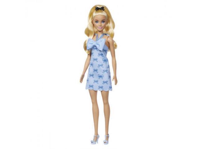 Mattel - Barbie Fashionistas Doll #237 in Blue Bow Halter Dress, Blonde Ponytail With Bow Accessory