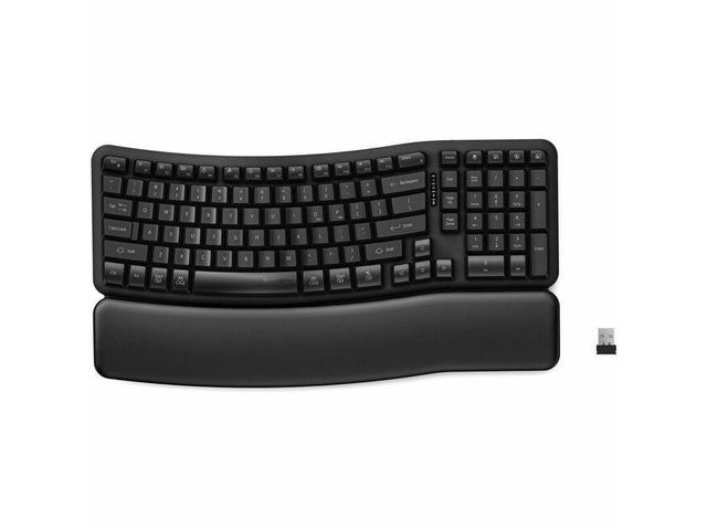 Kensington Pro Fit Ergo KB620-RC Wireless Rechargeable EQ Keyboard - Wireless Connectivity - Bluetooth/RF - Full-size - 5.4 - 2.40 GHz - USB Type A...