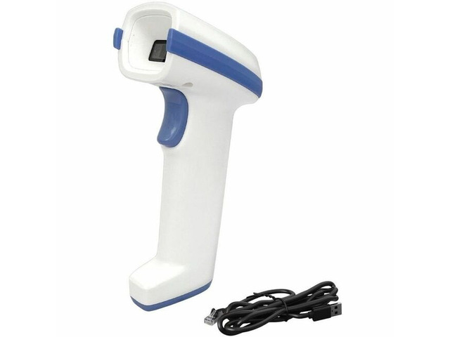 AMBIR BR112 Healthcare USB Barcode Scanner - Cable/Wireless Connectivity - 8.27' Scan Distance - 1D, 2D - LED - USB - White, Blue - IP52 -...