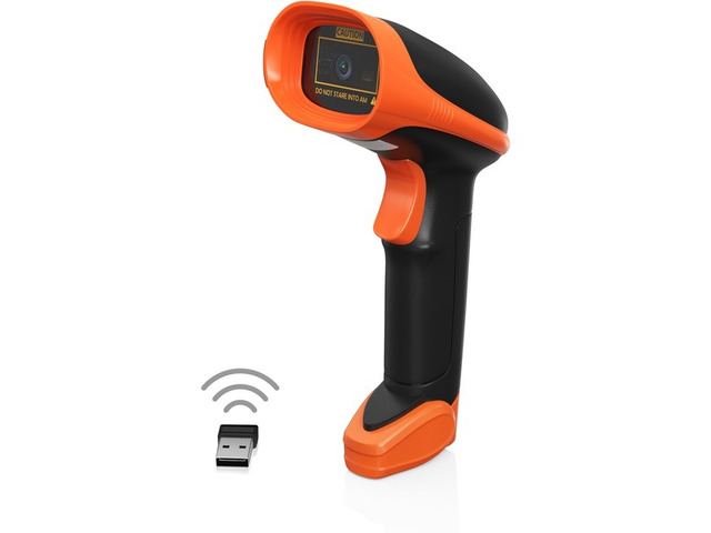AMBIR BR200 Wireless Barcode Scanner with 2.4Ghz with Wireless USB Dongle - Wireless Connectivity - 1D, 2D - Imager - USB - Black, Orange - IP52 -...