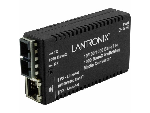 Lantronix M/GE-PSW-LX-01 Transceiver/Media Converter - 1x Network (RJ-45) - 1x SC Ports - Single-mode - 1310 nm Fiber - Gigabit Ethernet -...