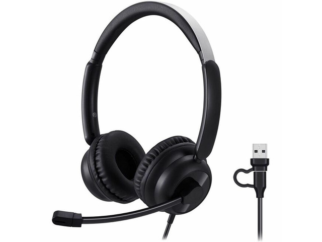 Adesso USB-C & USB-A Headset with In-Line Push-to-Talk Controls - Stereo - USB Type A, USB Type C - Wired - 32 Ohm - Over-the-ear, Over-the-head -...