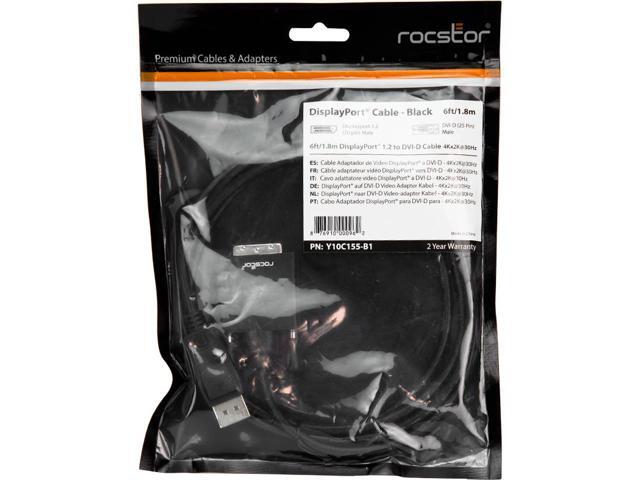 Rocstor Y10C155-B1 6Ft Displayport To Dvi-D Cable Supports 4Kx2K 30Hz M/M