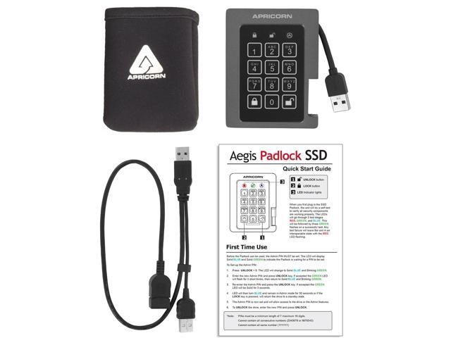 Apricorn Aegis Padlock ASSD-3PL256-2TBF 2 TB Solid State Drive - 2.5' Internal - Black - TAA Compliant - USB 3.1 - 300 MB/s Maximum Read Transfer...