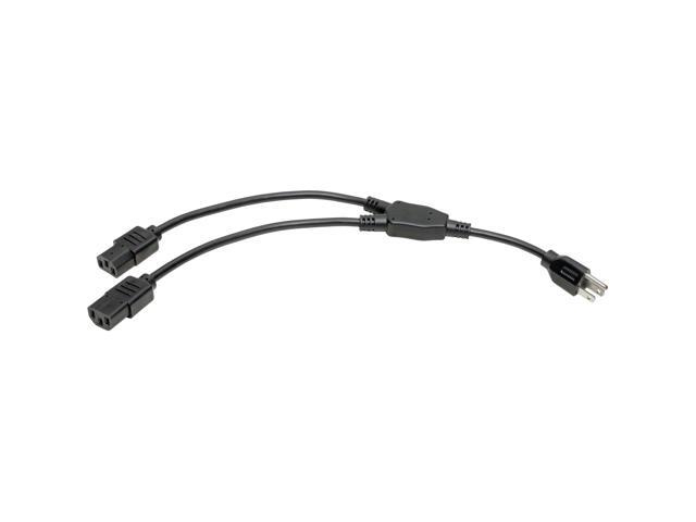 Tripp Lite P004-18N-2C13 C14 Male to C13 Female Splitter, PDU Style - C14 to 2x C13, 10A, 100-250V, 18 AWG, 18 in., Black