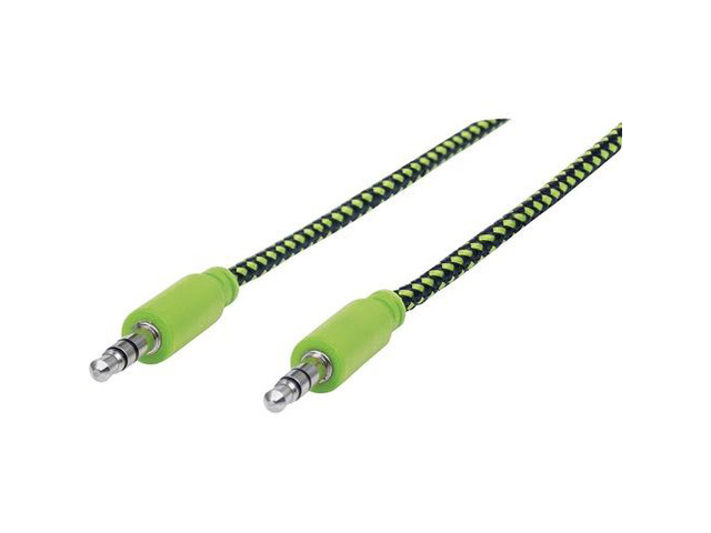 Manhattan 3.5mm Stereo Male to Male Braided Audio Cable 1.8 m 6 ft Black/Green 352857