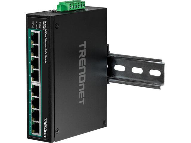 TRENDnet 8-Port Industrial Fast Ethernet PoE+ DIN-Rail Switch,TI-PE80,8 x Fast Ethernet PoE+ Ports,IP30 Network Unmanaged Switch,200W PoE Power...