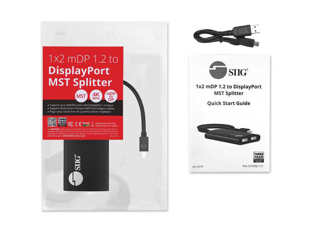 SIIG 1x2 mDP 1.2 to DisplayPort MST Splitter CEDP0J11S1