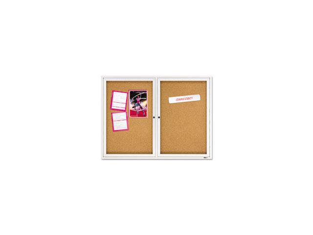 Quartet Enclosed Bulletin Board Natural Cork/Fiberboard 48 x 36 Silver Aluminum Frame 2364