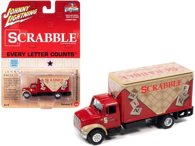 1999 International Cargo Truck Red with Graphics 'Scrabble' 'Pop Culture' 2022 Release 2 1/64 Diecast Model Car by Johnny Lightning