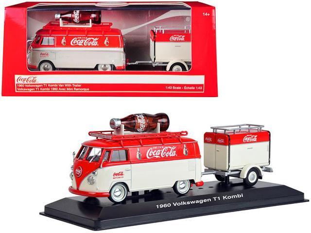 1960 Volkswagen T1 Kombi Van with Trailer Red and Cream 'Coca Cola' 1/43 Diecast Model Car by Motorcity Classics