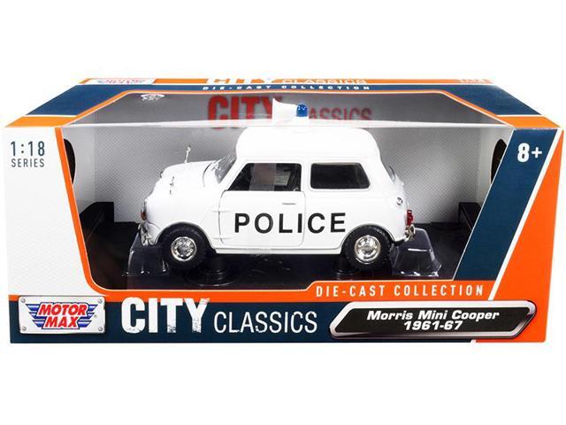 1961-1967 Morris Mini Cooper RHD (Right Hand Drive) 'Police' White 'City Classics' Series 1/18 Diecast Model Car by Motormax