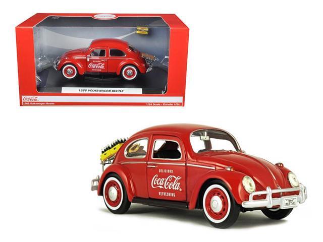 1966 Volkswagen Beetle /Coca Cola/ with Rear Decklid Rack and 2 Bottle Cases 1/24 Diecast Model Car by Motorcity Classics'''