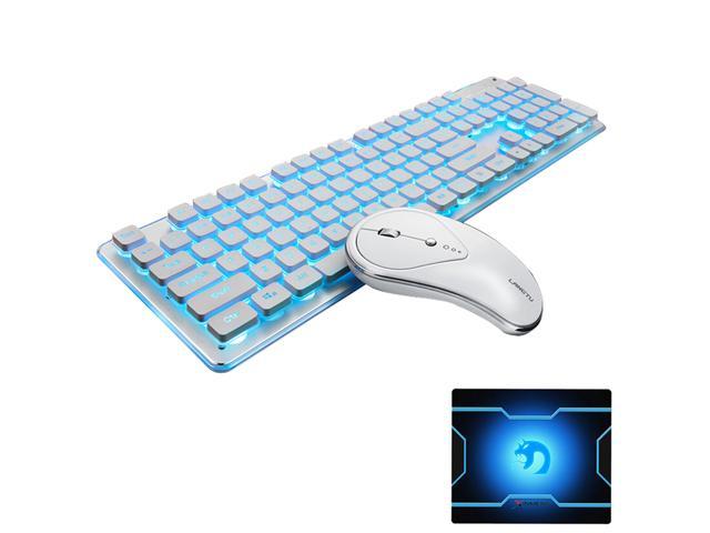 Wireless Keyboard and Mouse Combo Water Resistance 2.4G Blue Backlit and Wireless Soundless Mouse with Nano USB Receiver for Laptop PC Mac