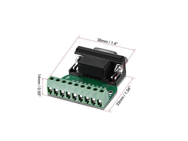 D-sub DB9 Breakout Board Connector 9 Pin 2 Row Female RS232 Serial Port Solderless Terminal Block Adapter with Positioning Nuts