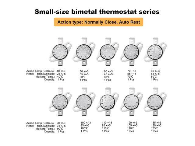 20pcs NC+NO KSD301 Thermostat 40-135°C/104-275°F(NC) 40-100°C/104-212°F(NO) Temperature Thermal Control Switch Assortment Kit