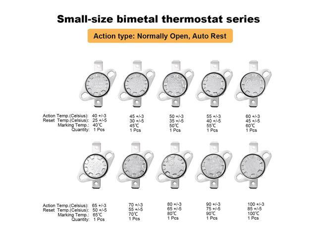 20pcs NC+NO KSD301 Thermostat 40-135°C/104-275°F(NC) 40-100°C/104-212°F(NO) Temperature Thermal Control Switch Assortment Kit