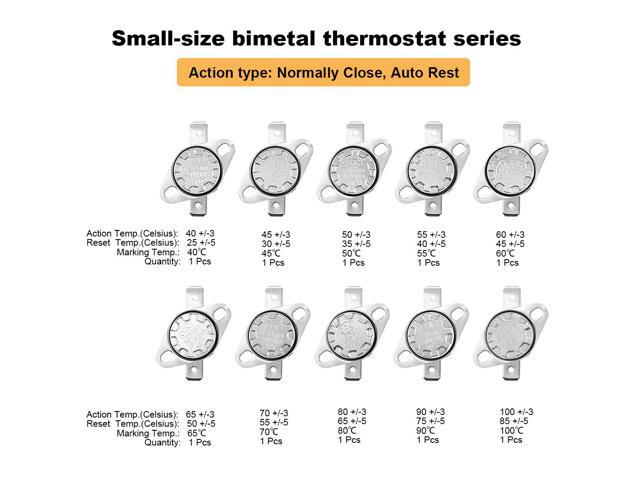 10pcs NC KSD301 Thermostat 40-100°C(104-212°F) Temperature Thermal Control Switch 40 45 50 55 60 65 70 80 90 100°C Normally Close Assortment Kit