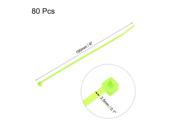 80pcs Cable Zip Ties 6 Inch x 0.1 Inch Self-Locking Nylon Tie Wraps Fluorescent Green